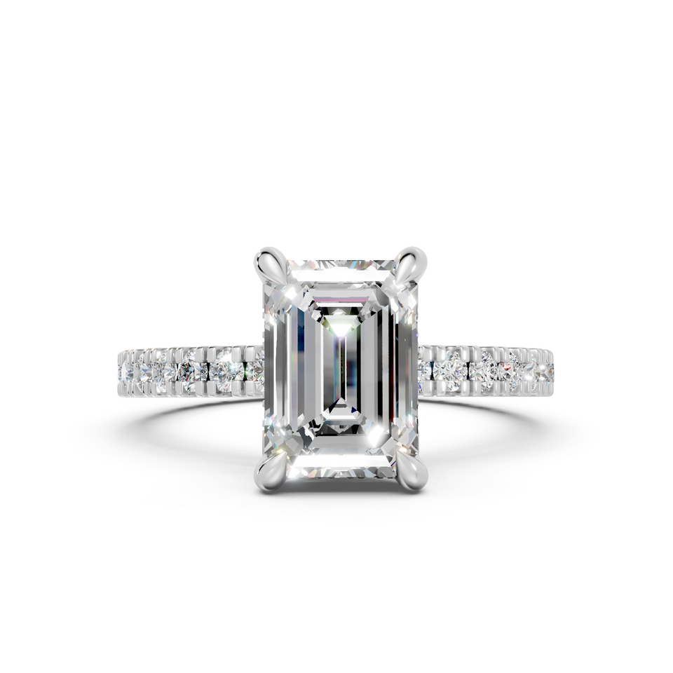 Emerald-Cut Diamond Hidden Halo Engagement Ring (2.48 cttw)