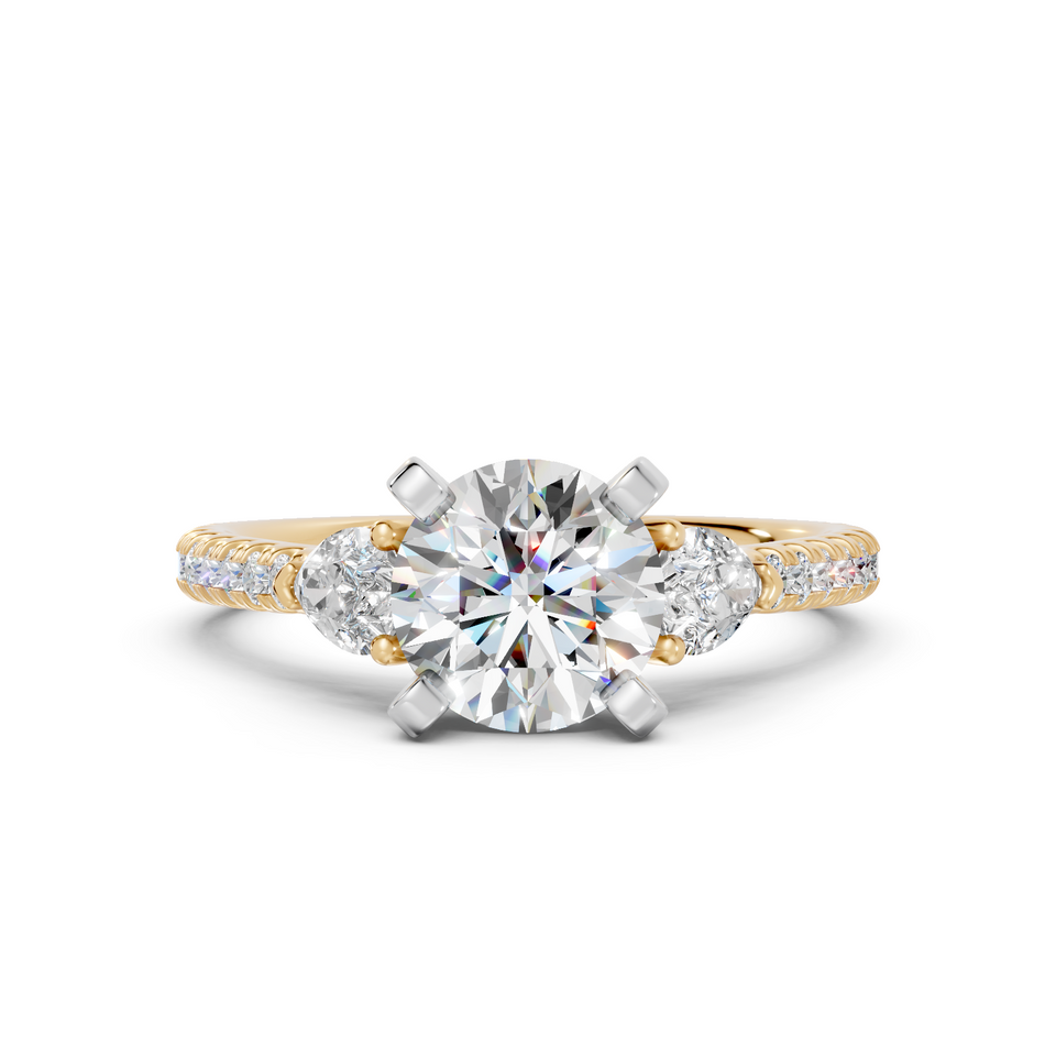 Three-Stone Pear Accent Round Diamond Engagement Ring (1.50 cttw)