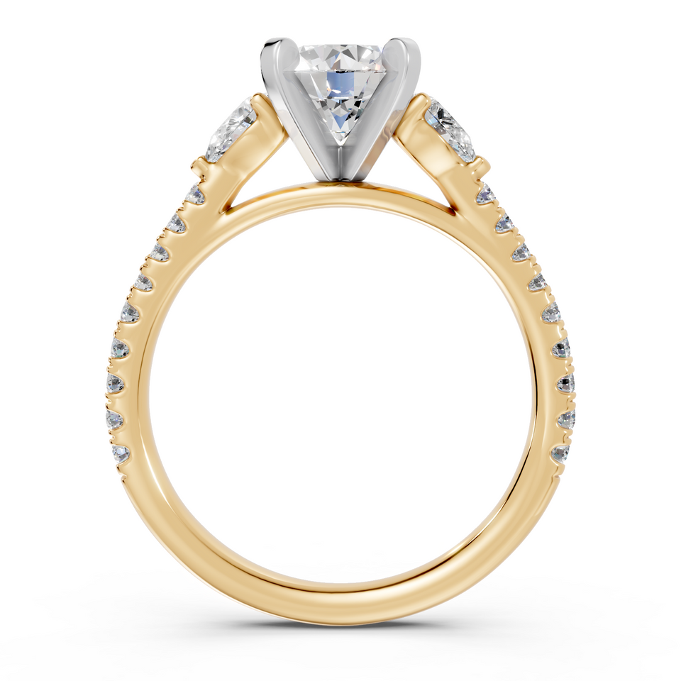 Three-Stone Pear Accent Round Diamond Engagement Ring (1.50 cttw)