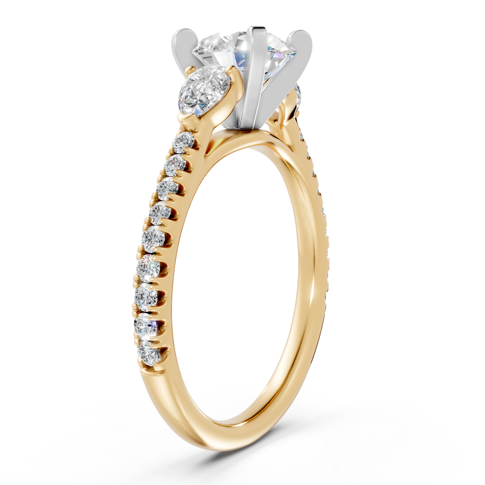 Three-Stone Pear Accent Round Diamond Engagement Ring (1.50 cttw)