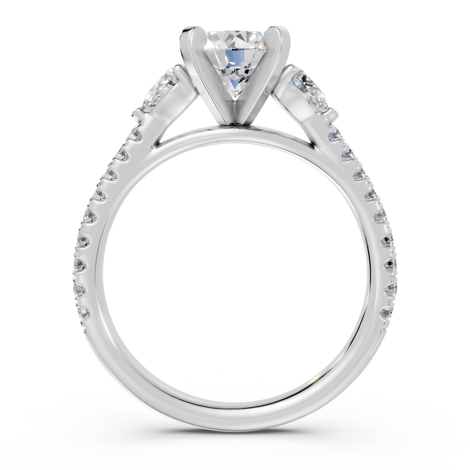 Three-Stone Pear Accent Round Diamond Engagement Ring (1.50 cttw)