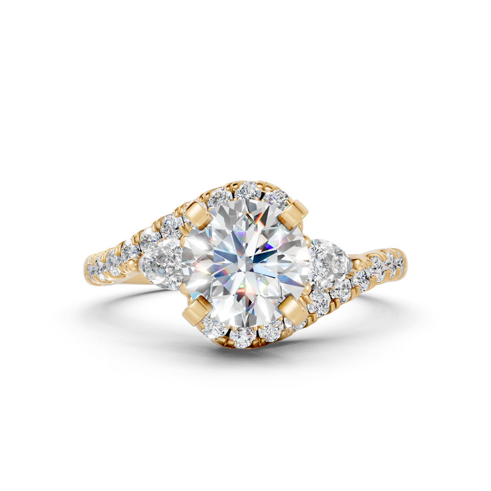 Round Halo Bypass Engagement Ring with Pear Accents (1.50 cttw)