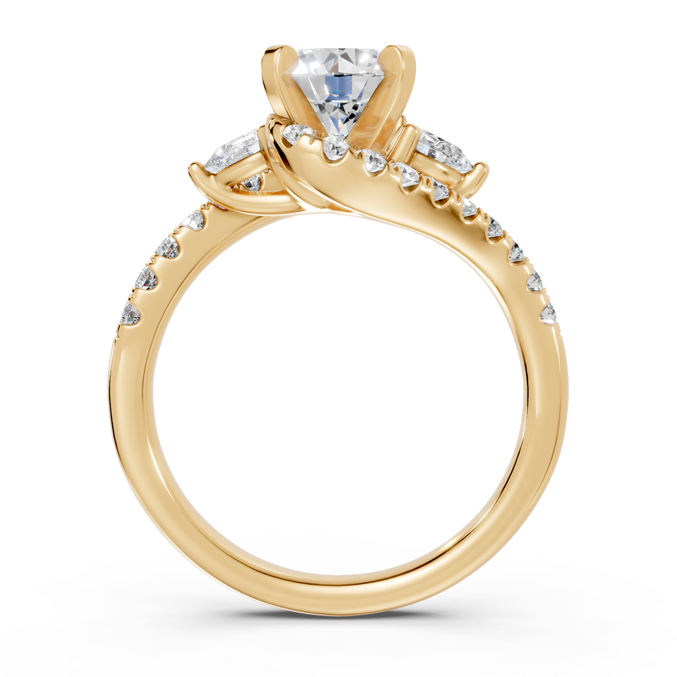 Round Halo Bypass Engagement Ring with Pear Accents (1.50 cttw)