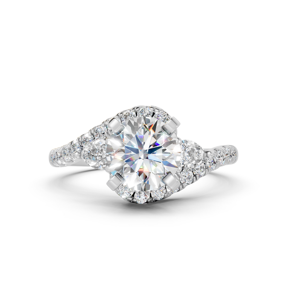 Round Halo Bypass Engagement Ring with Pear Accents (1.50 cttw)
