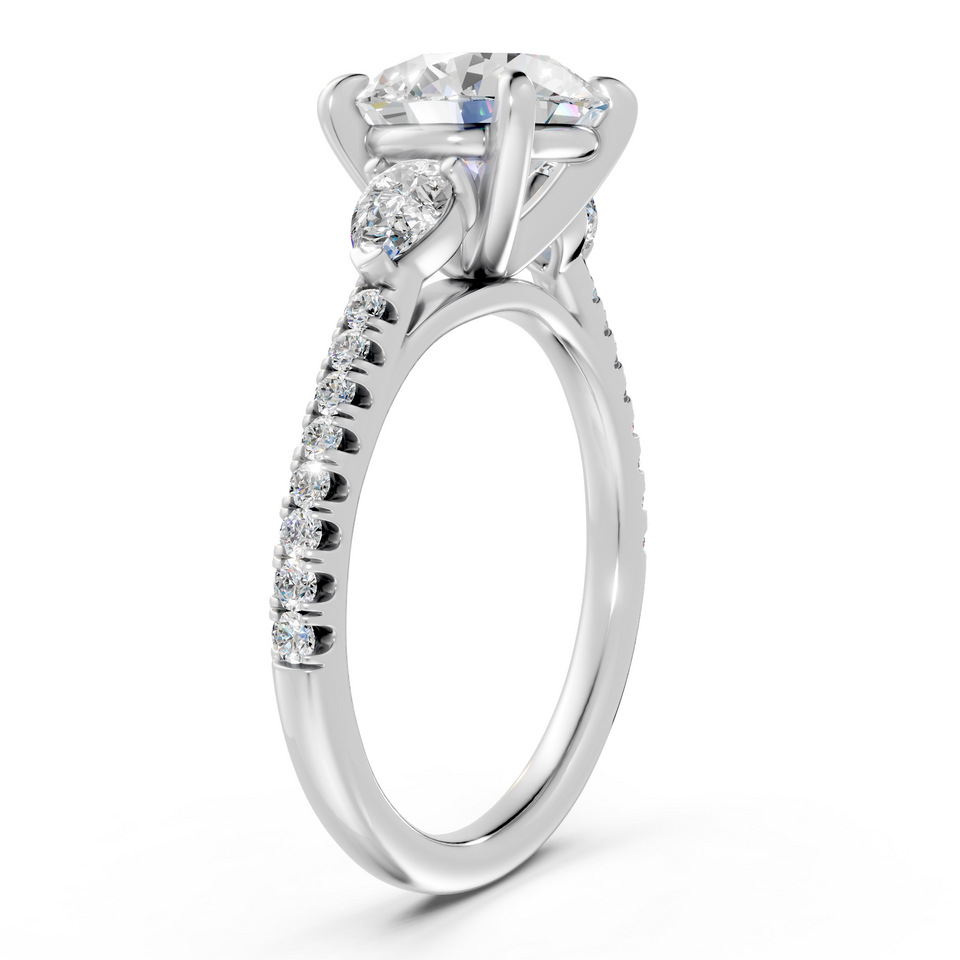 Round Three-Stone Engagement Ring with Pear Accents (2.54 cttw)