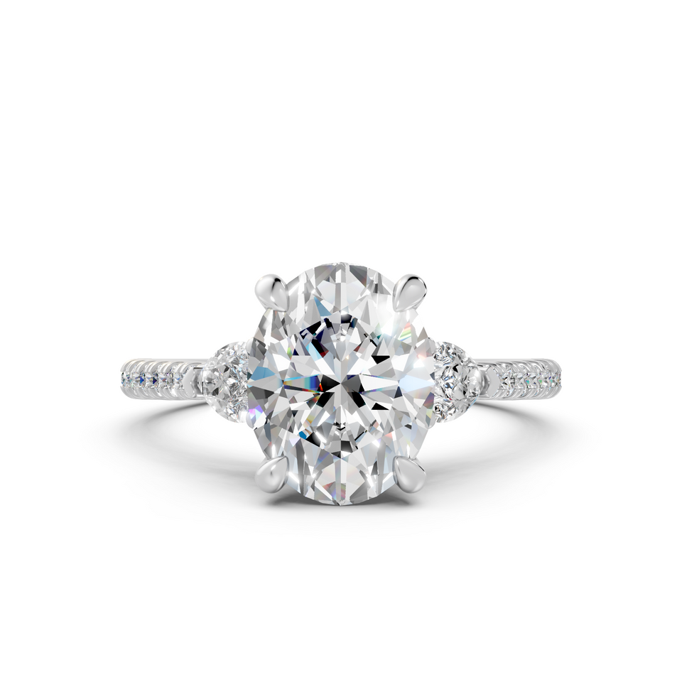 Oval Three-Stone Engagement Ring with Pear Accents (2.54 cttw)