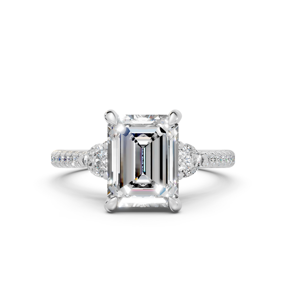 Emerald Three-Stone Engagement Ring with Pear Accents (2.54 cttw)
