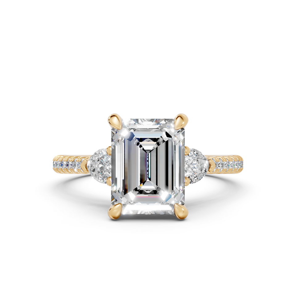 Emerald Three-Stone Engagement Ring with Pear Accents (2.54 cttw)