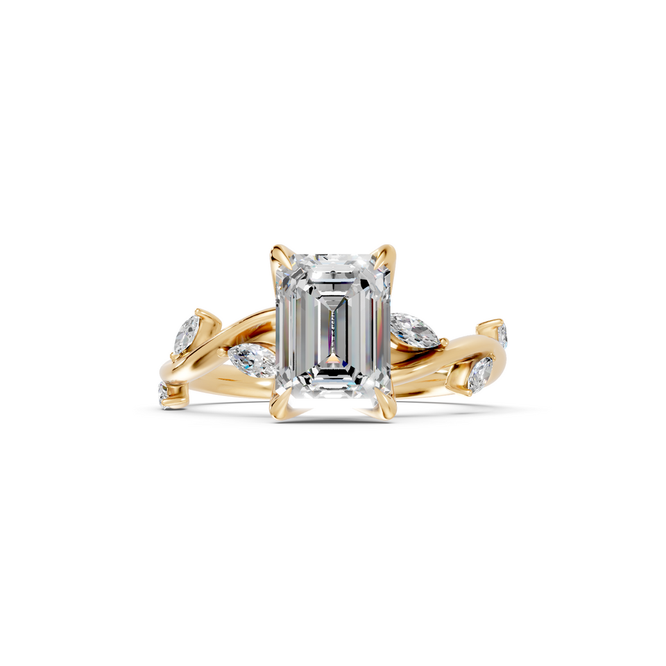 Emerald Nature-Inspired Vine Engagement Ring with Marquise Accents (2.31 cttw)