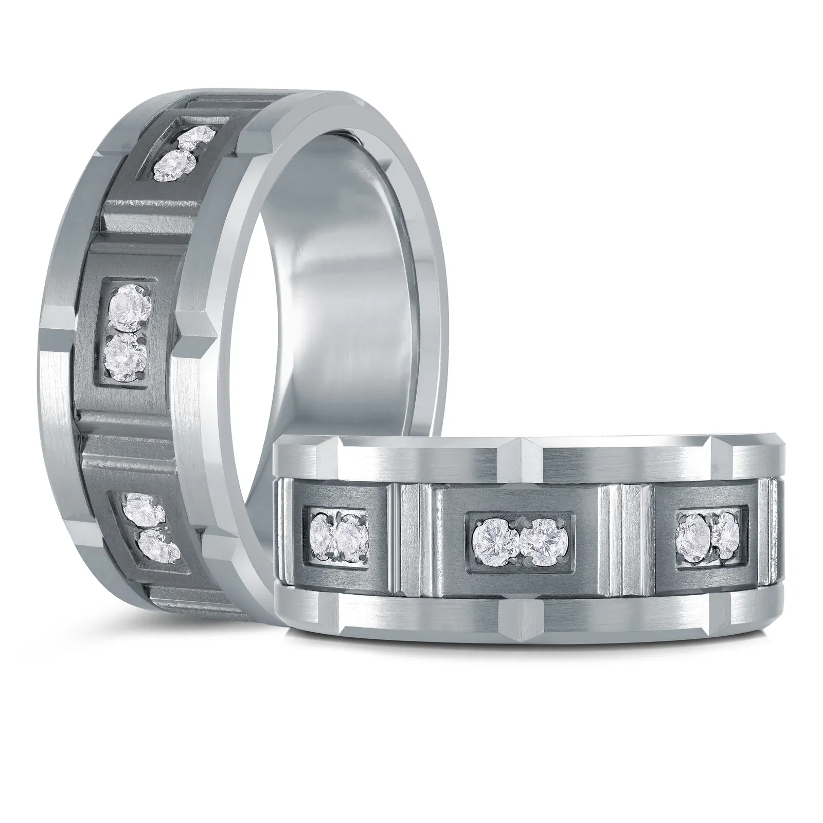 Tantalum & 14K White Gold 9mm Men's Ring (0.20 ct.tw.)