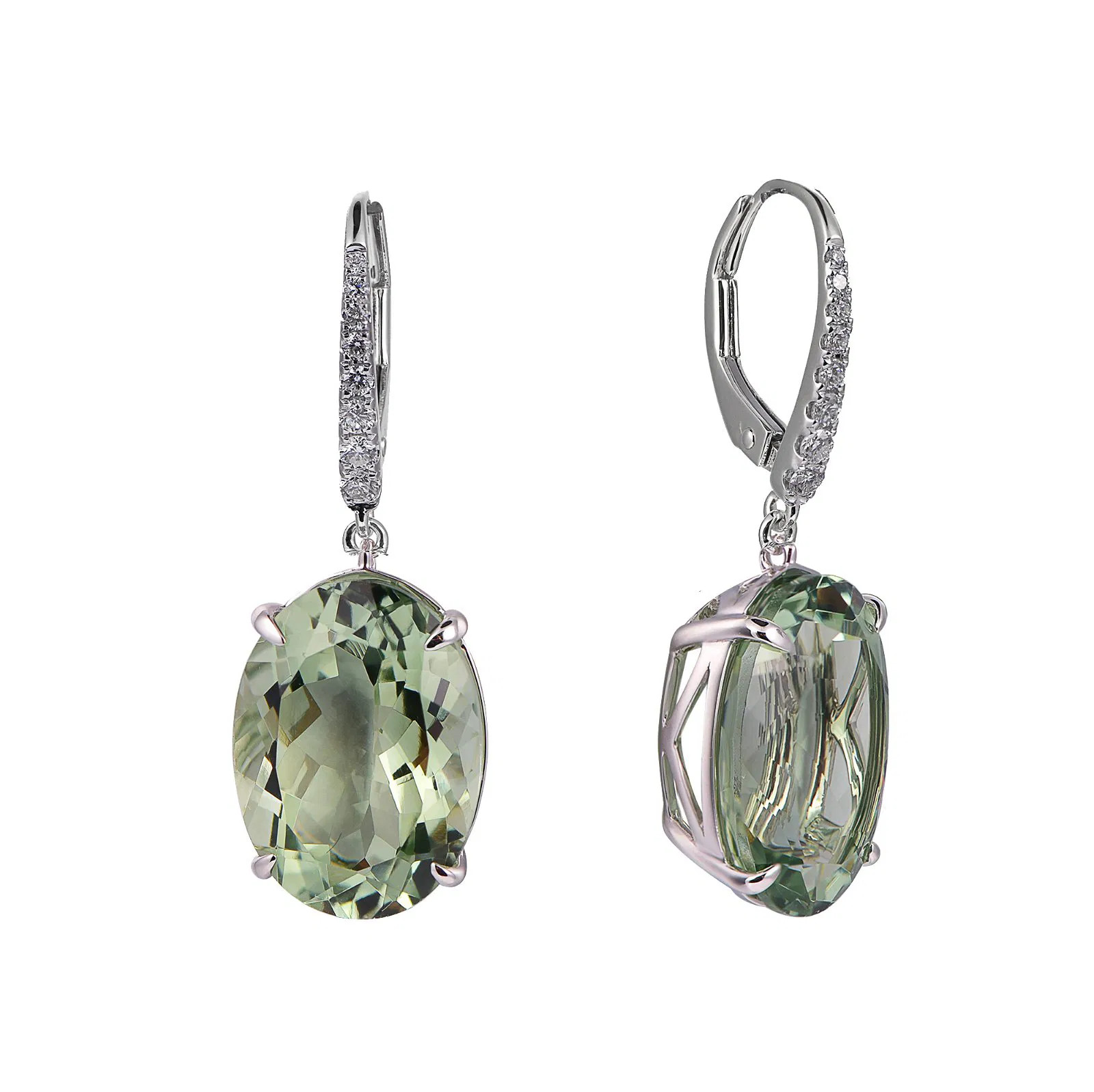 Green Amethyst Oval Cut Earrings with Diamonds(0.24 ct.tw)