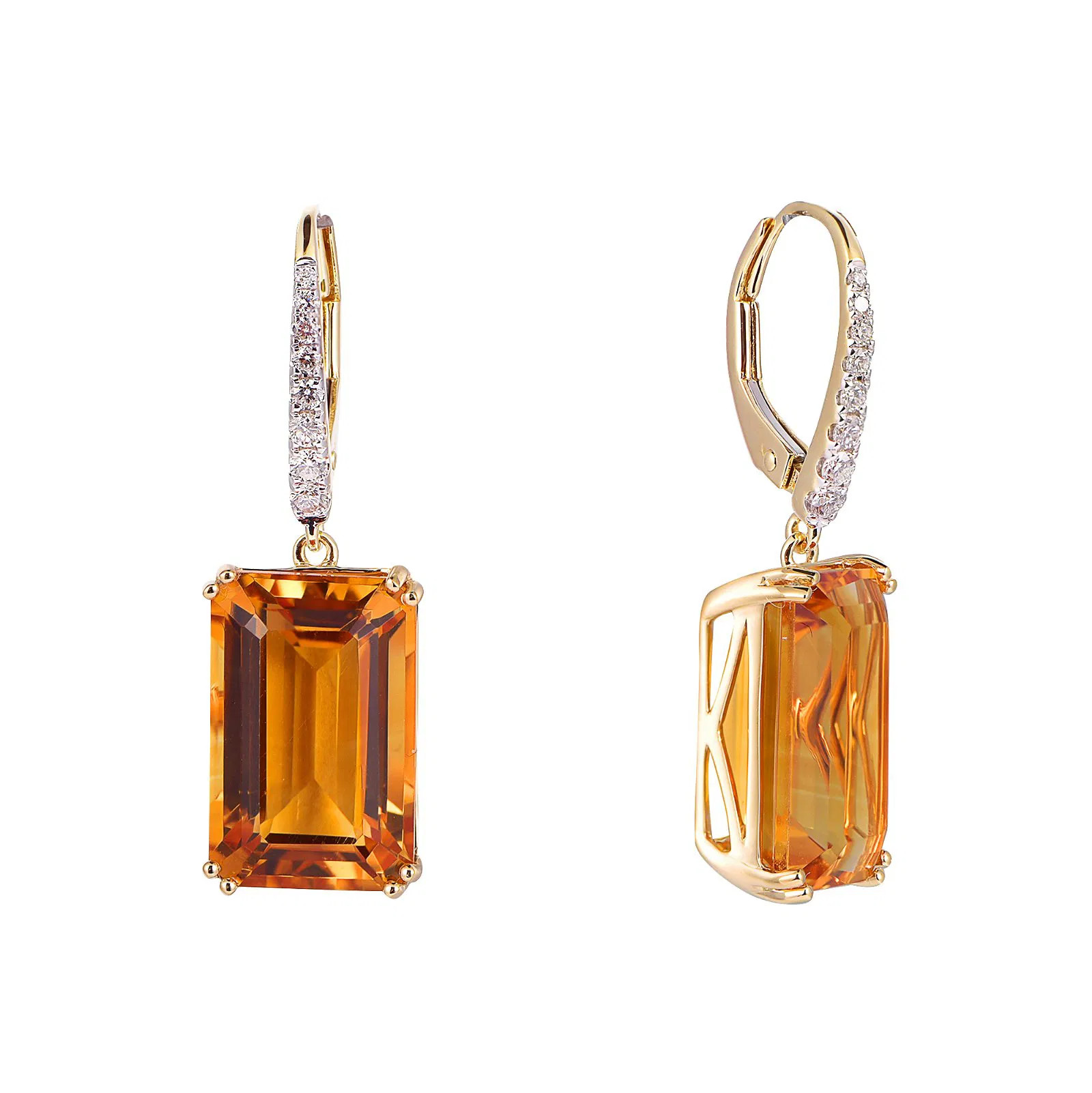 Madeira Citrine Octagon Cut Earrings with Diamonds(0.25 ct.tw)