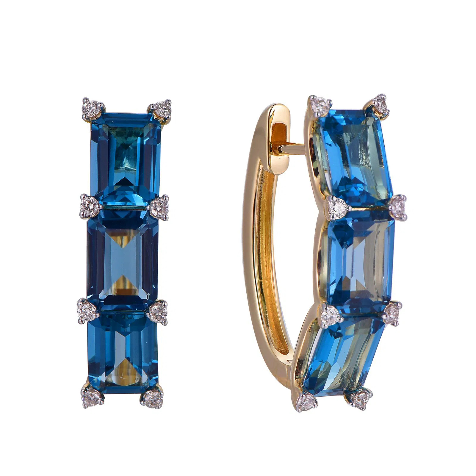 London Blue Topaz Octagon Cut Earrings with Diamonds(0.13 ct.tw)
