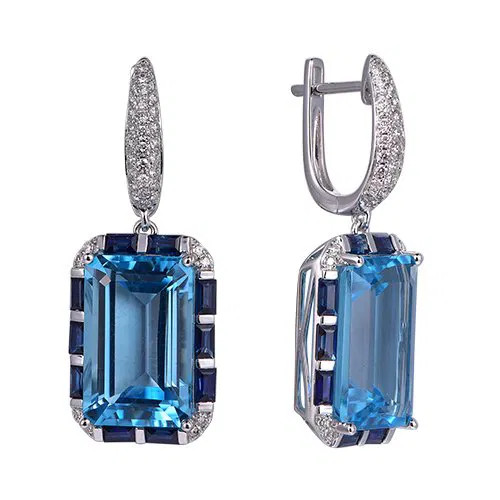 Blue Sapp Bug Octagon Cut Earrings with Diamonds(0.38 ct.tw)