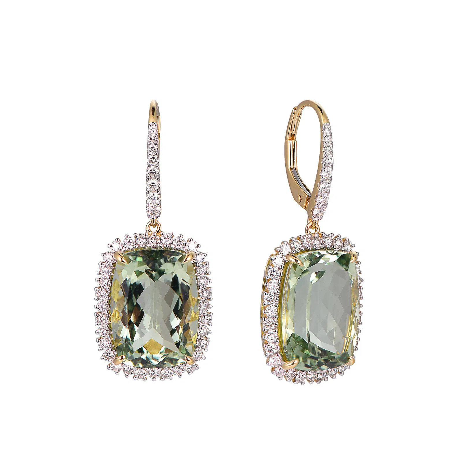 Green Amethyst Cushion Cut Earrings with Diamonds(0.03 ct.tw)