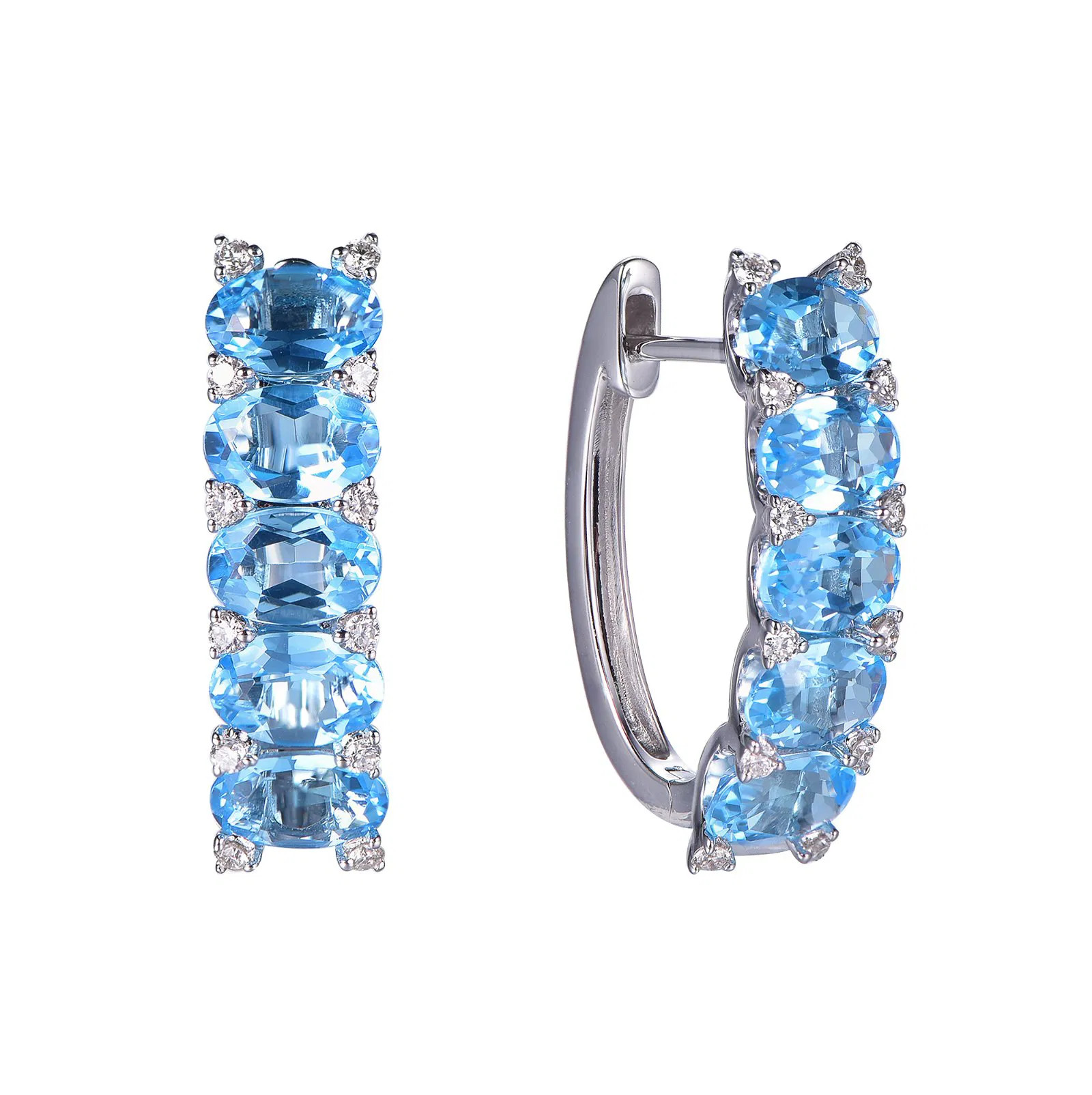 Swiss Blue Topaz Oval Cut Earrings with Diamonds(0.20 ct.tw)