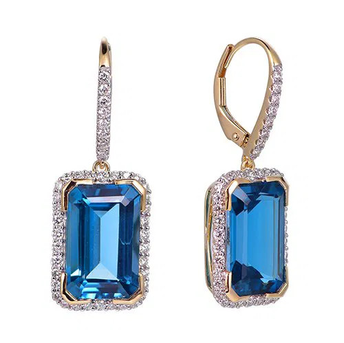 London Blue Topaz Octagon Cut Earrings with Diamonds(0.33 ct.tw)