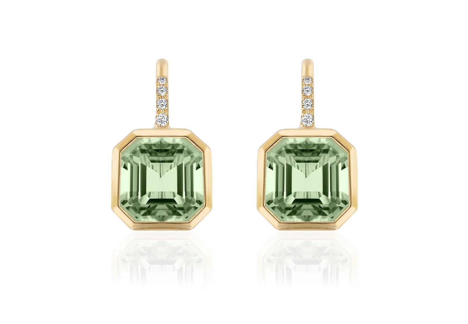 Prasiolite Asscher Cut Earrings with Diamonds (0.10 ct.tw.)
