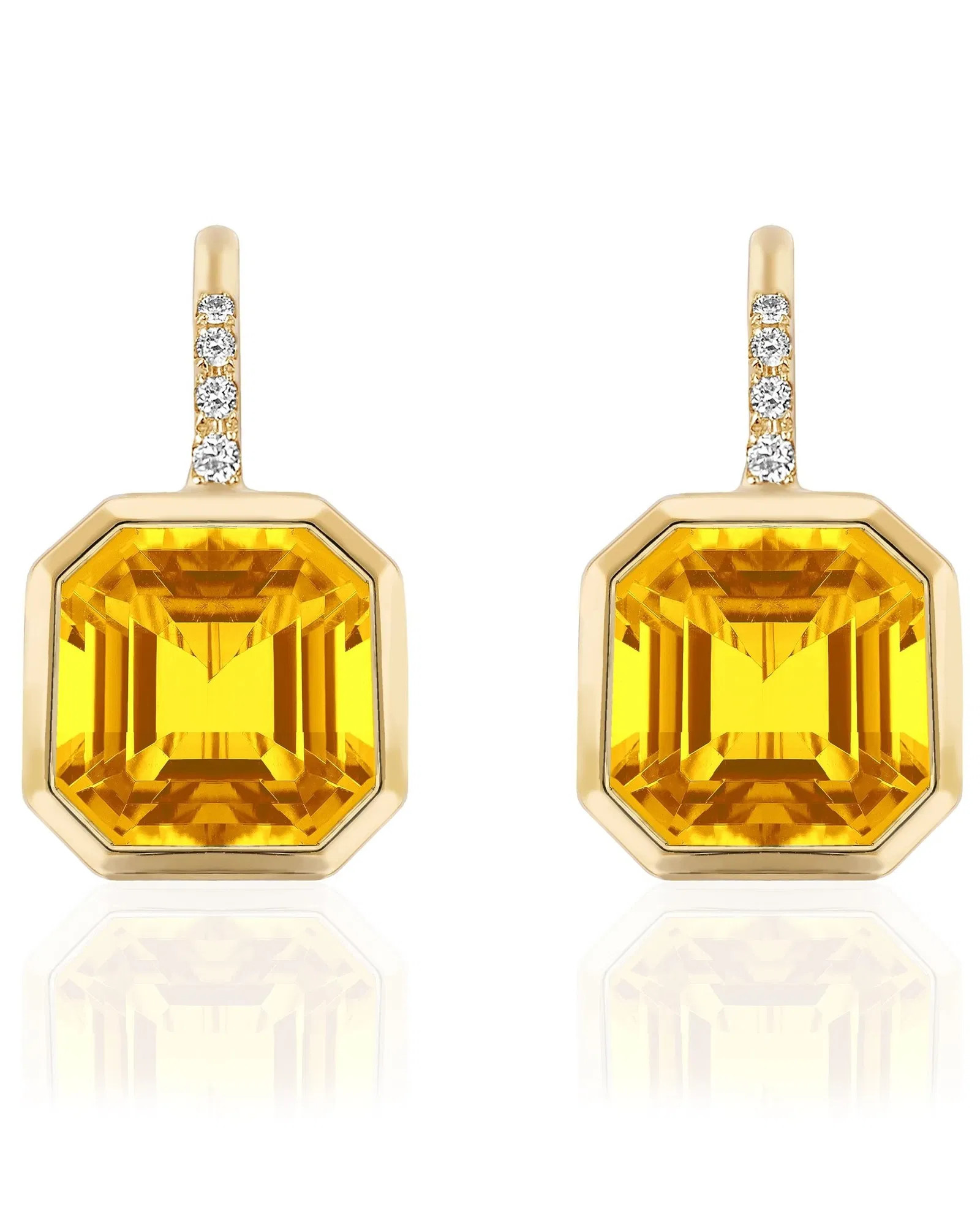 Citrine Asscher Cut Earrings with Diamonds (0.10 ct.tw.)