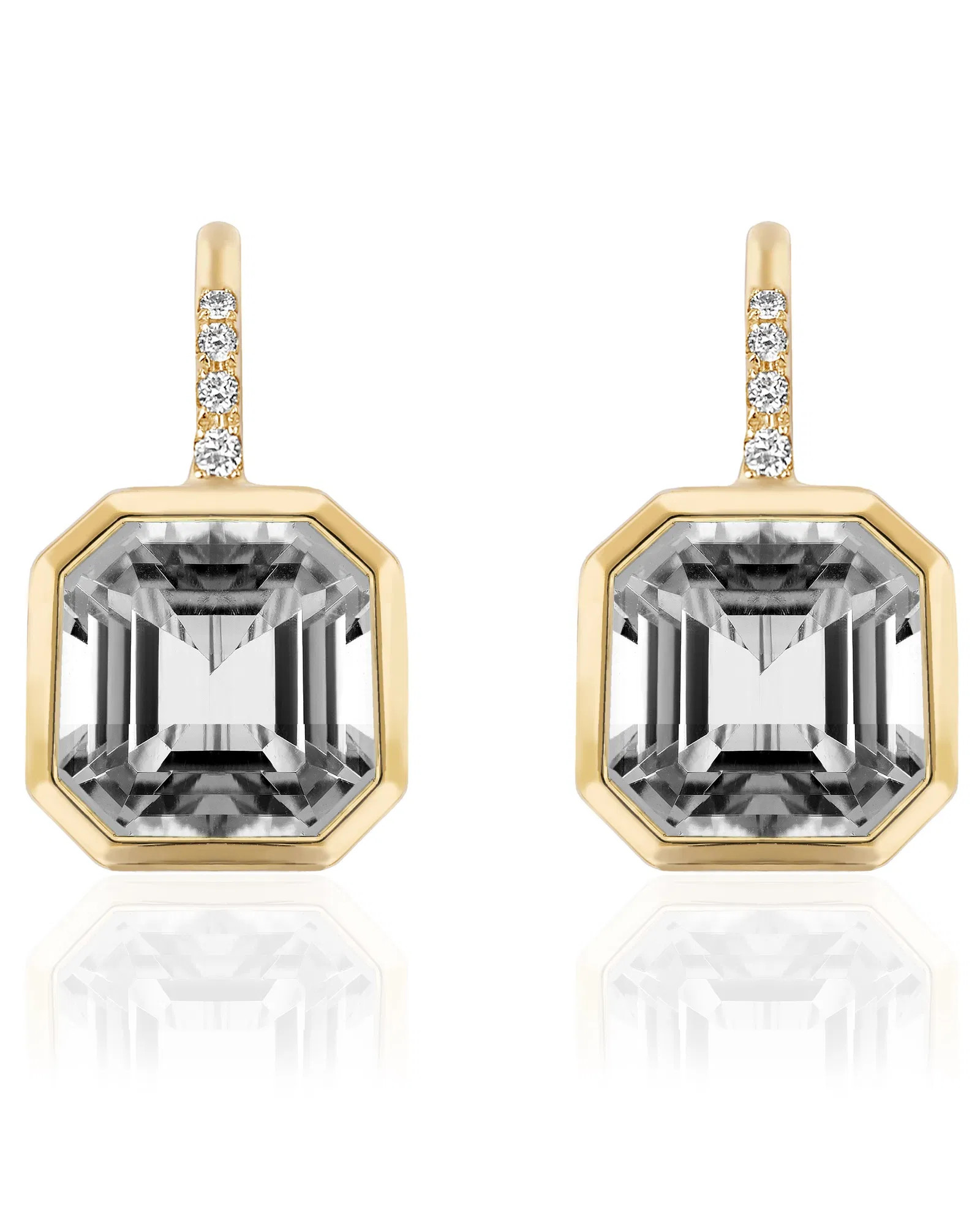 Rock Crystal Asscher Cut Earrings with Diamonds (0.10 ct.tw.)