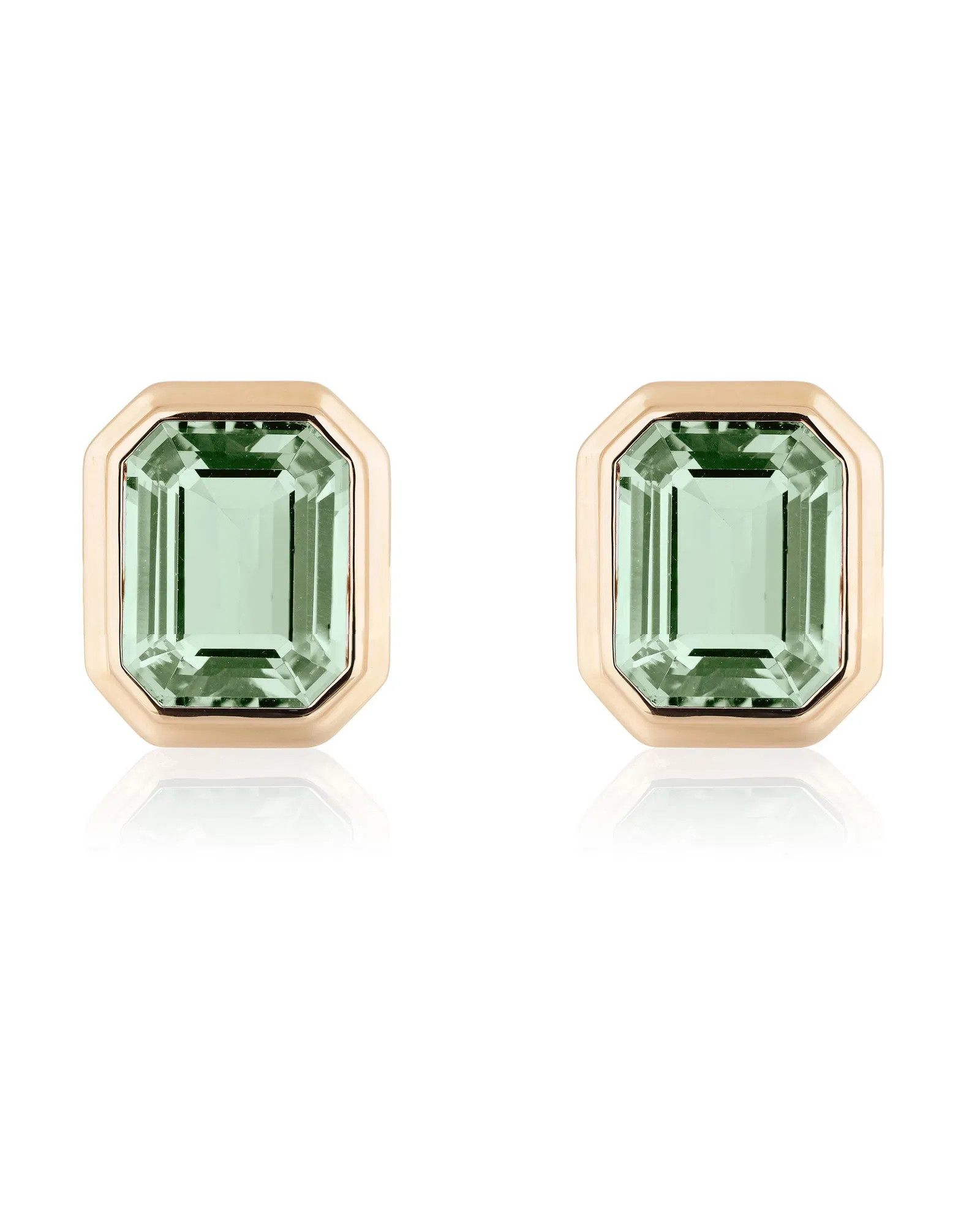 Prasiolite Emerald Cut Bezel Set Stud Earrings (2.70 cts)