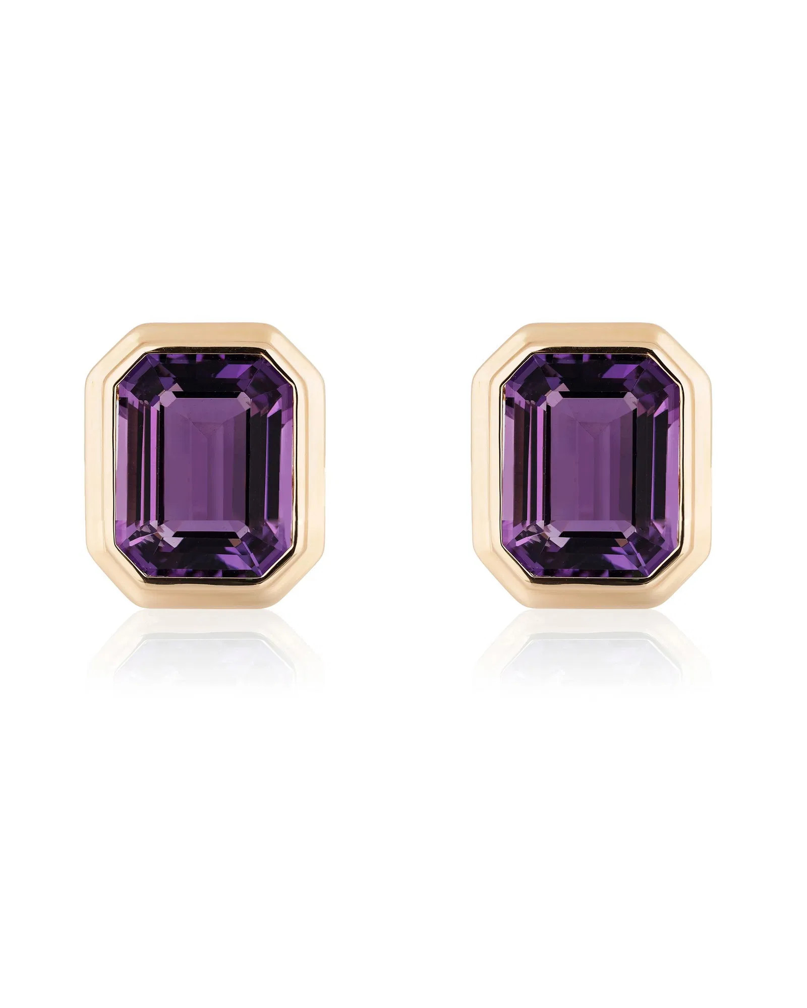 Amethyst Emerald Cut Bezel Set Stud Earrings