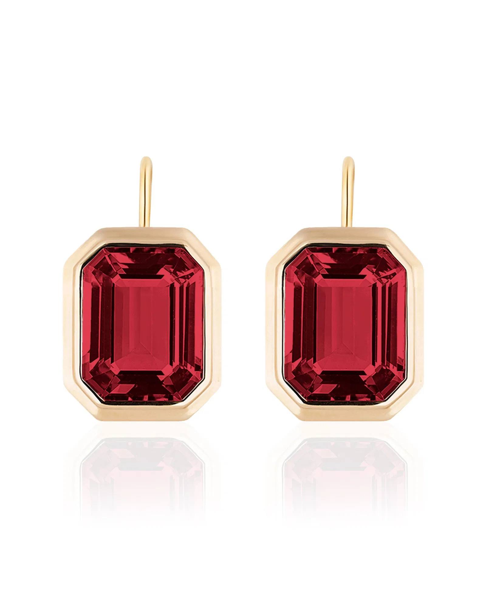 Garnet Emerald Cut Bezel Set Earrings