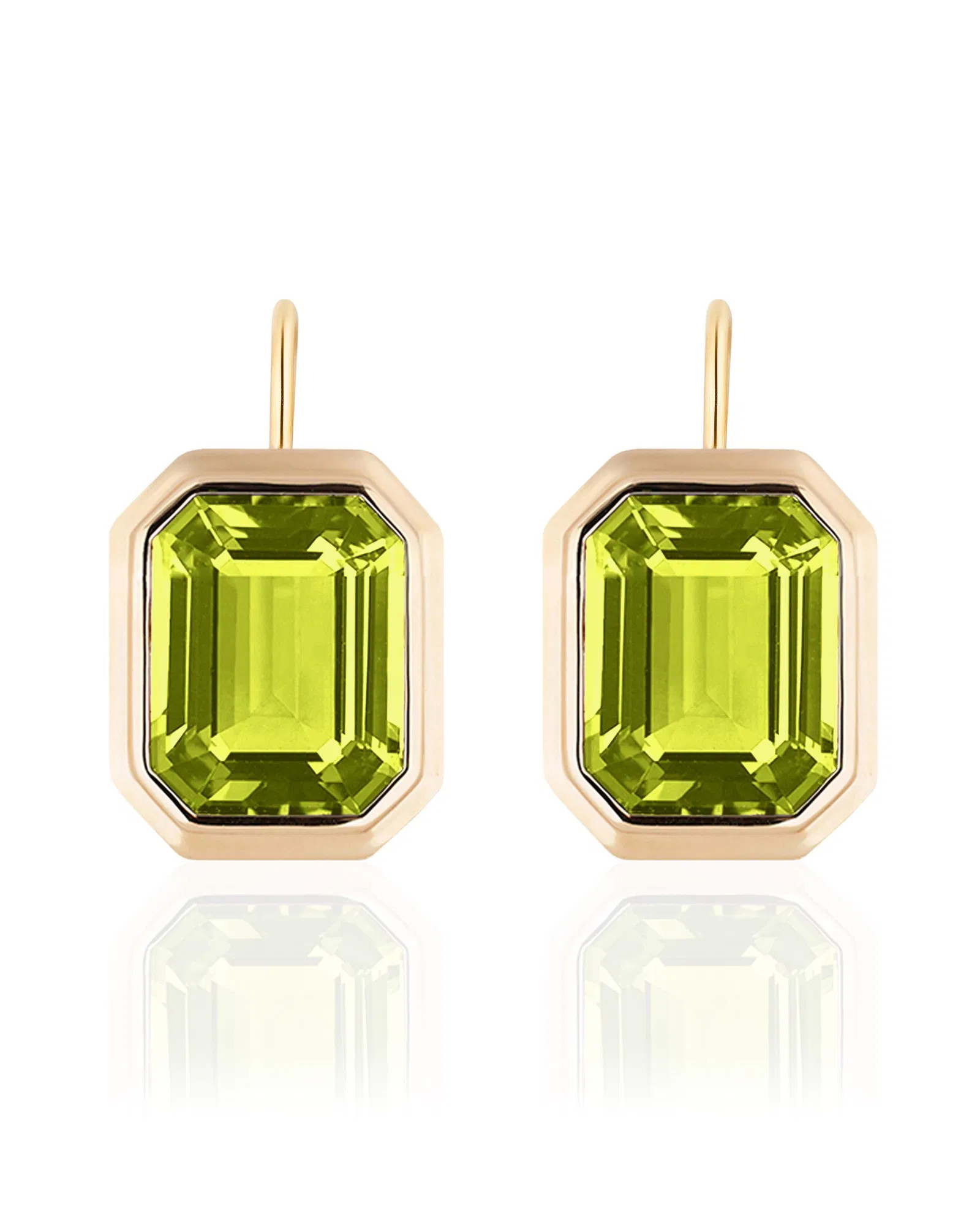 Peridot Emerald Cut Bezel Set Earrings