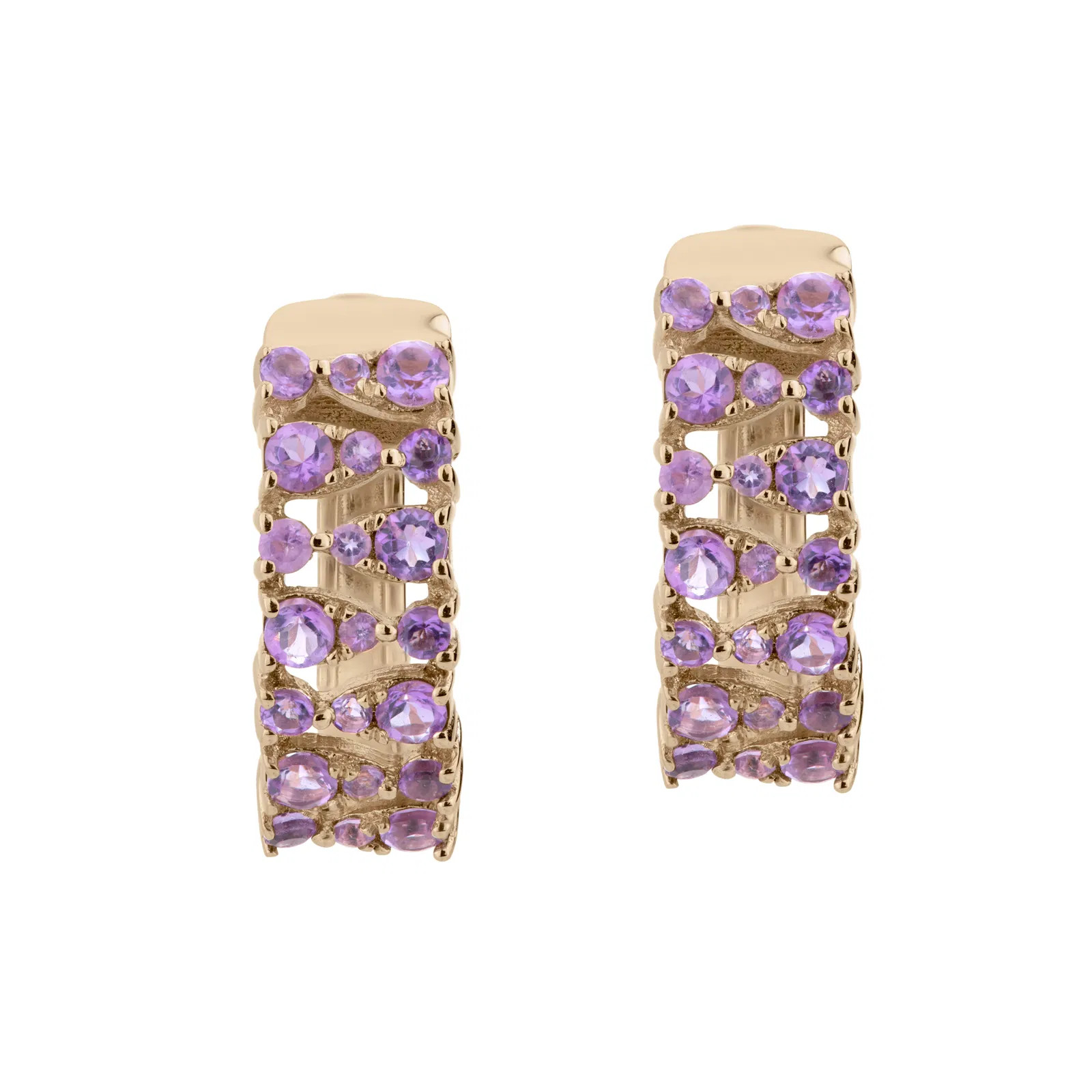 14K Yellow Gold Amethyst Hoop Earrings