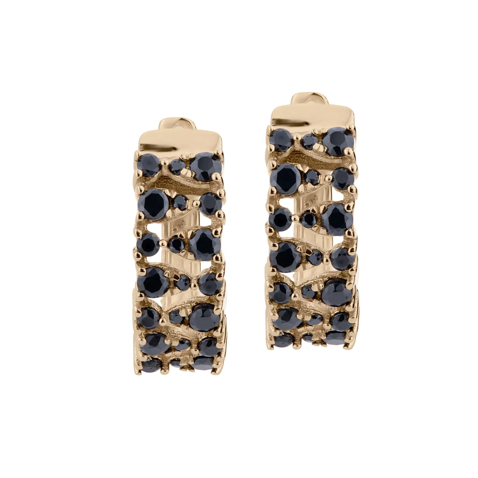 14K Yellow Gold Black Spinel Hoop Earrings