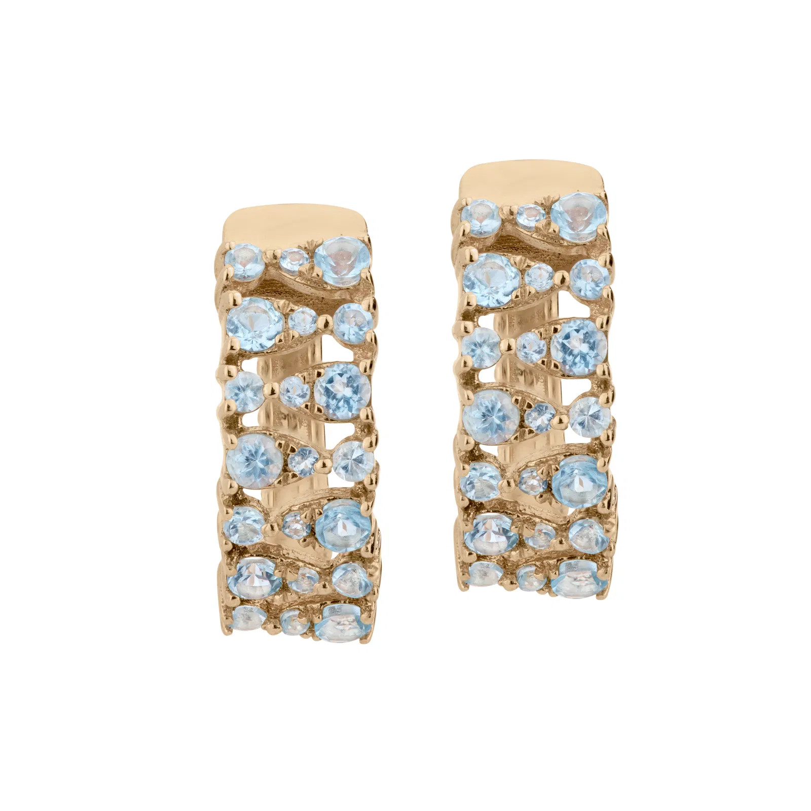 14K Yellow Gold Swiss Blue Topaz Hoop Earrings