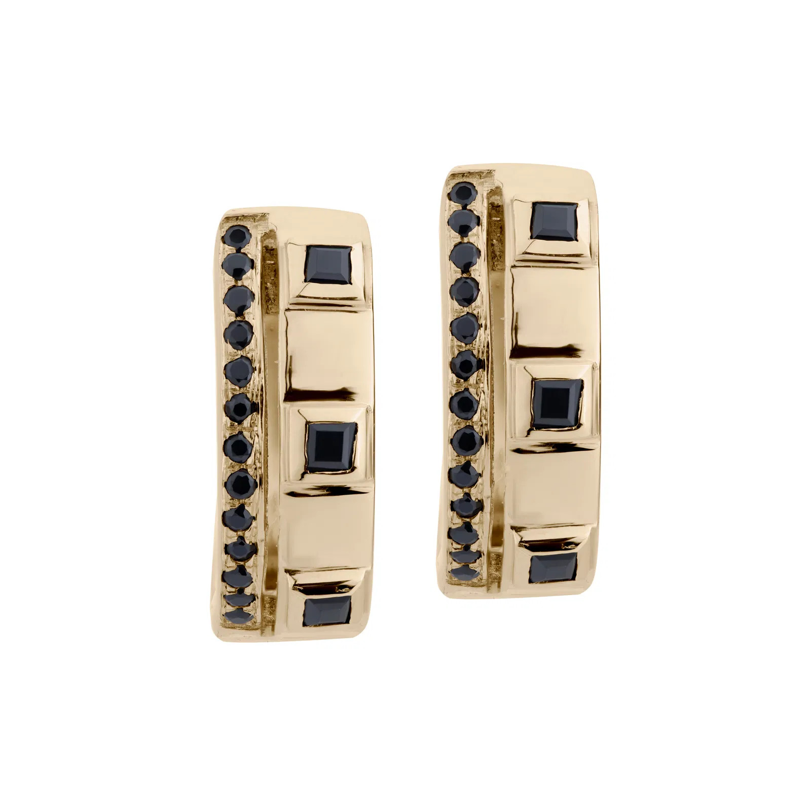14K Yellow Gold Black Spinel and Black Onyx Gemstone Earrings