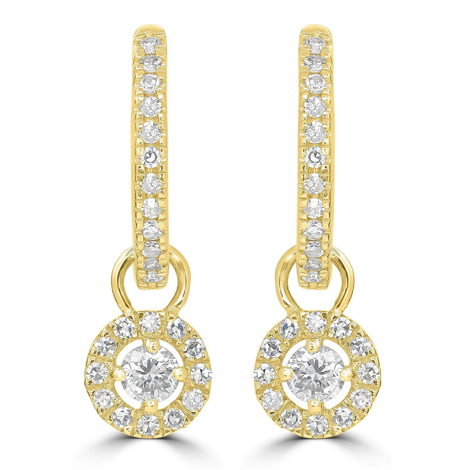 14K Yellow Gold Natural Diamond Drop Hoop Earrings (0.30 ct.wt)