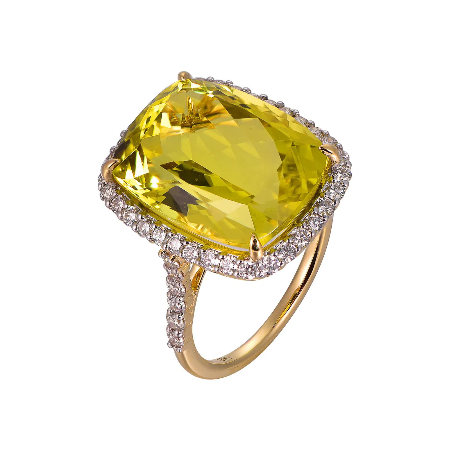Lemon Quartz Cushion Cut Ring with Diamonds(0.82 ct.tw)