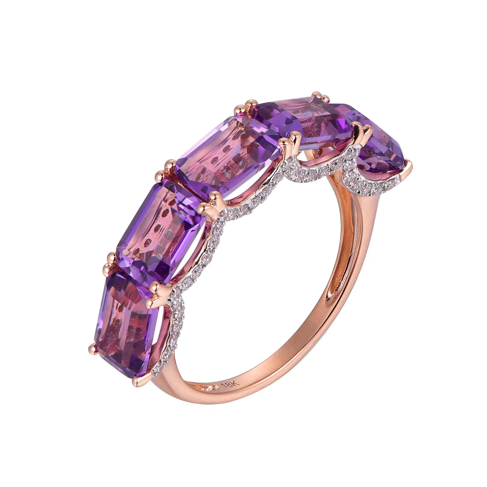 Amethyst Octagon Cut Ring with Diamonds(0.30 ct.tw)