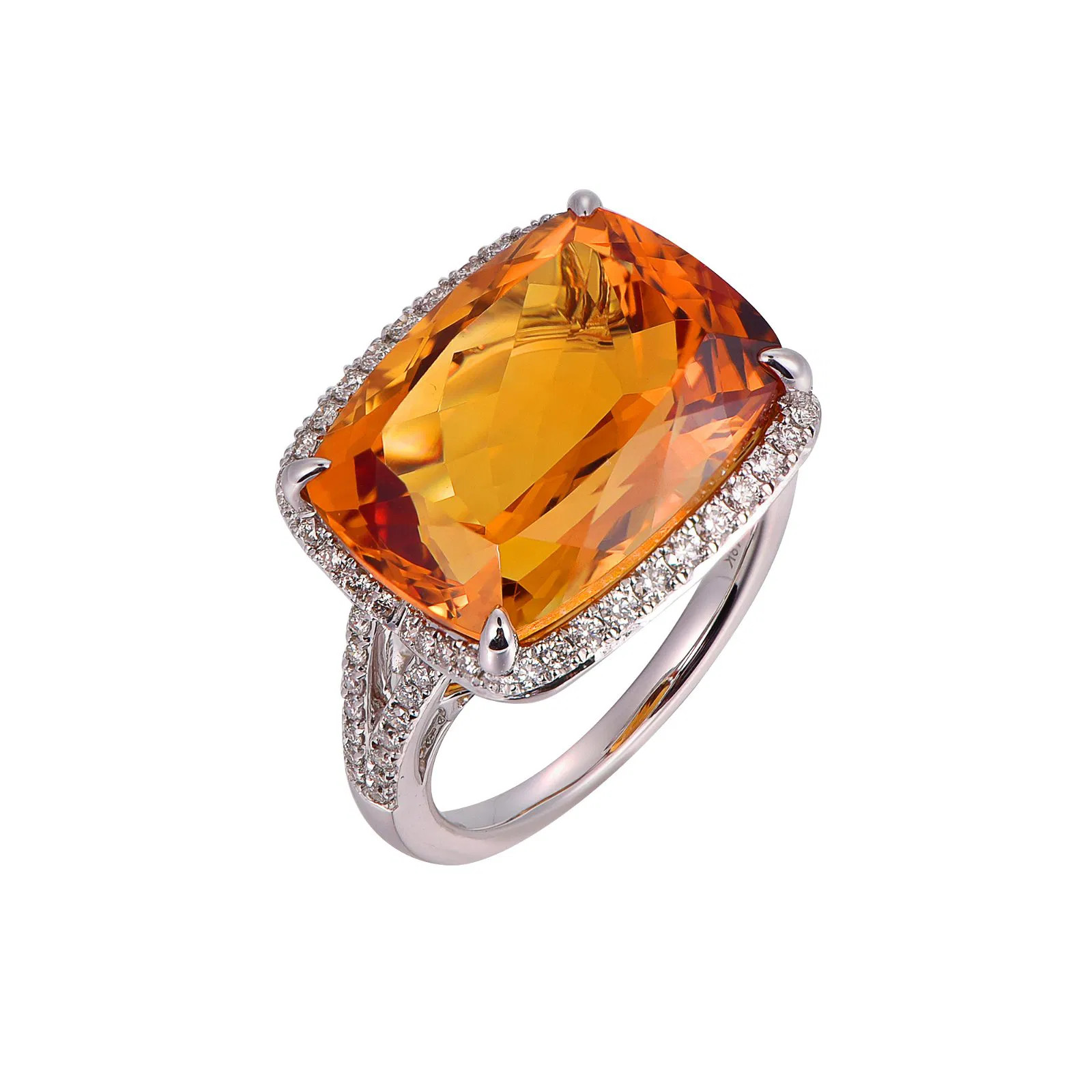 Madeira Citrine Cushion Cut Ring with Diamonds(0.33 ct.tw)