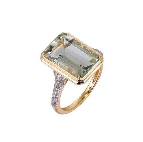 Green Amethyst Octagon Cut Ring with Diamonds(0.21 ct.tw)