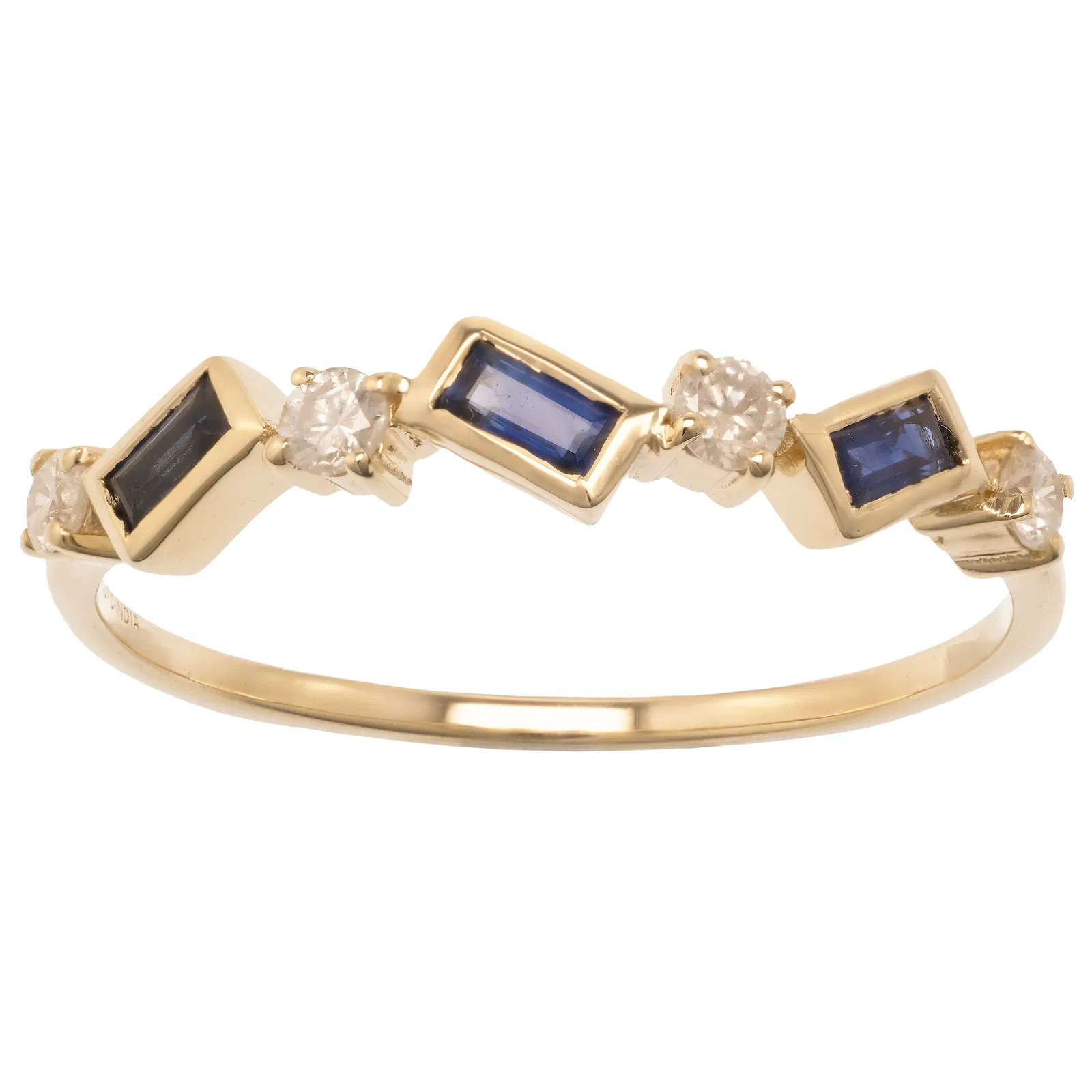 14K Yellow Gold Sapphire and White Topaz Midi Ring