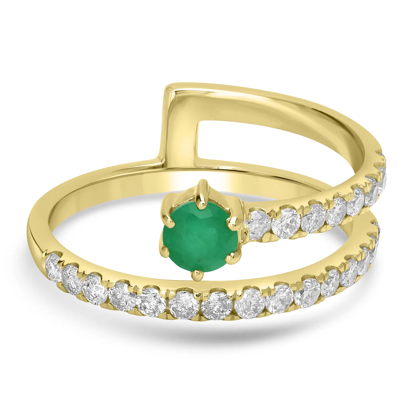 14K Yellow Gold Emerald and White Topaz Bypass Ring