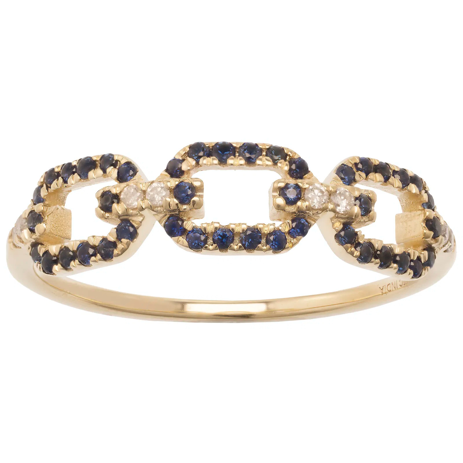 14K Yellow Gold Sapphire and White Topaz Link Ring