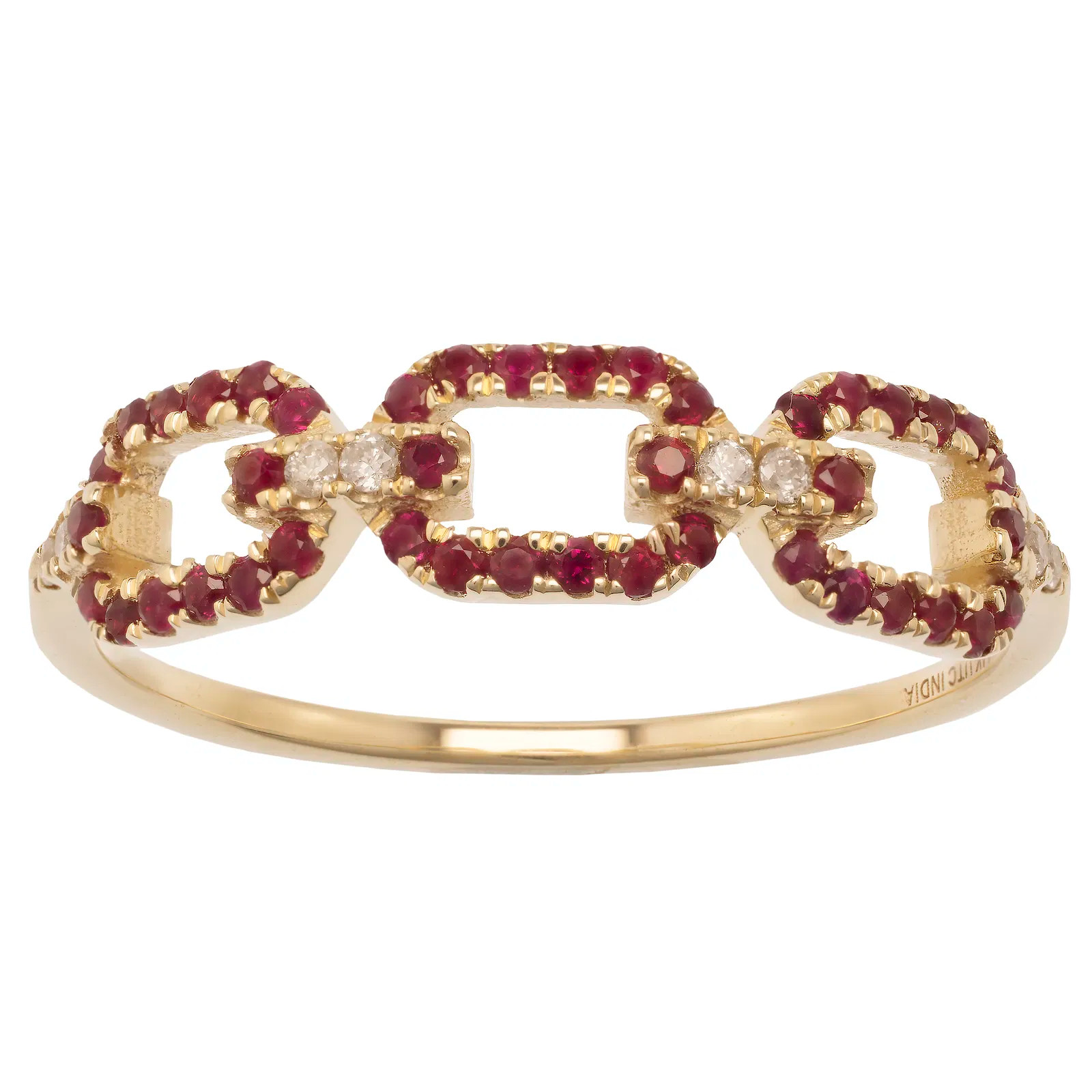 14K Yellow Gold Ruby and White Topaz Link Ring