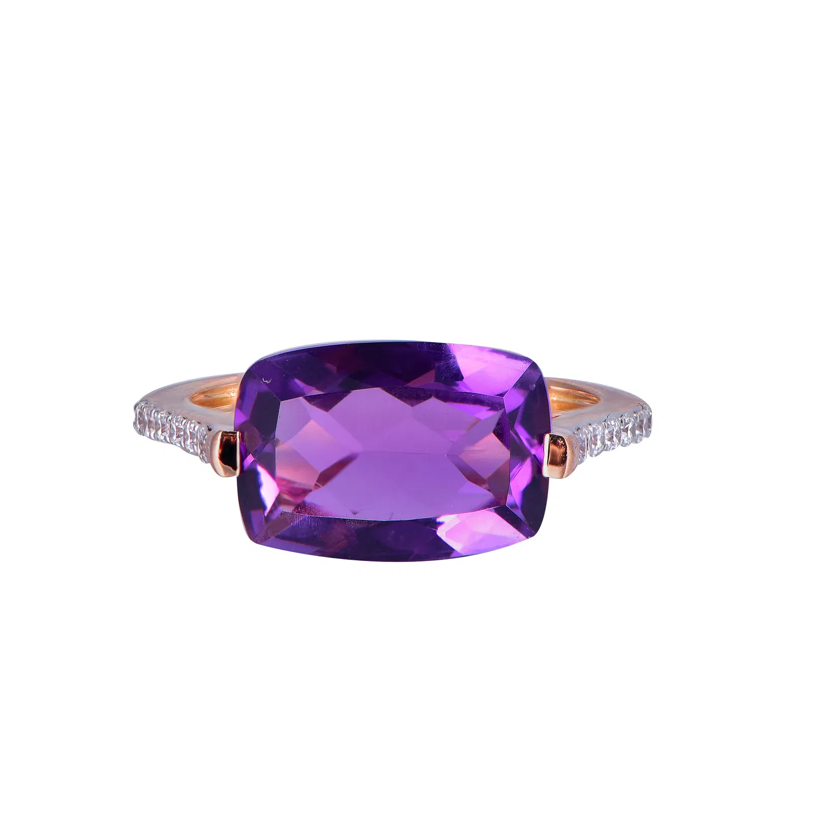 18K Rose Gold Cushion Cut Amethyst with 1/3 ct.tw. Diamond Ring