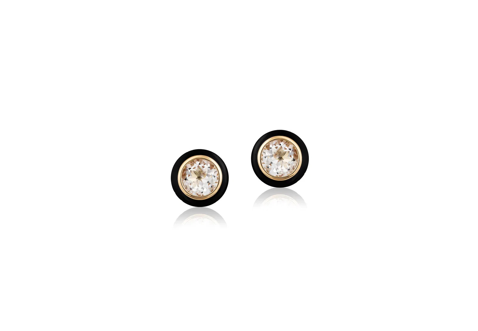 Rock Crystal Round Stud With Black Enamel