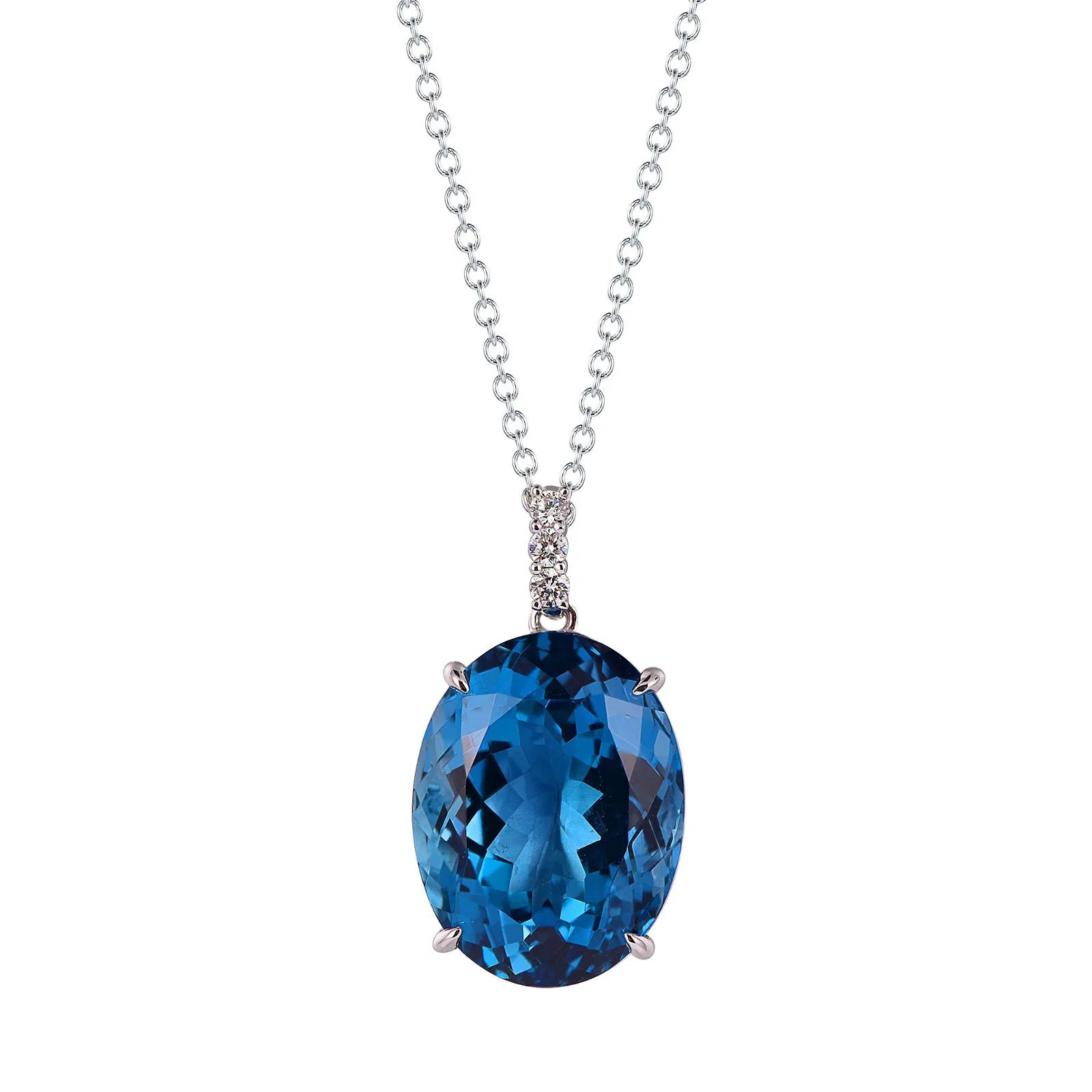 London Blue Topaz Oval Cut Pendant with Diamonds(0.07 ct.tw)
