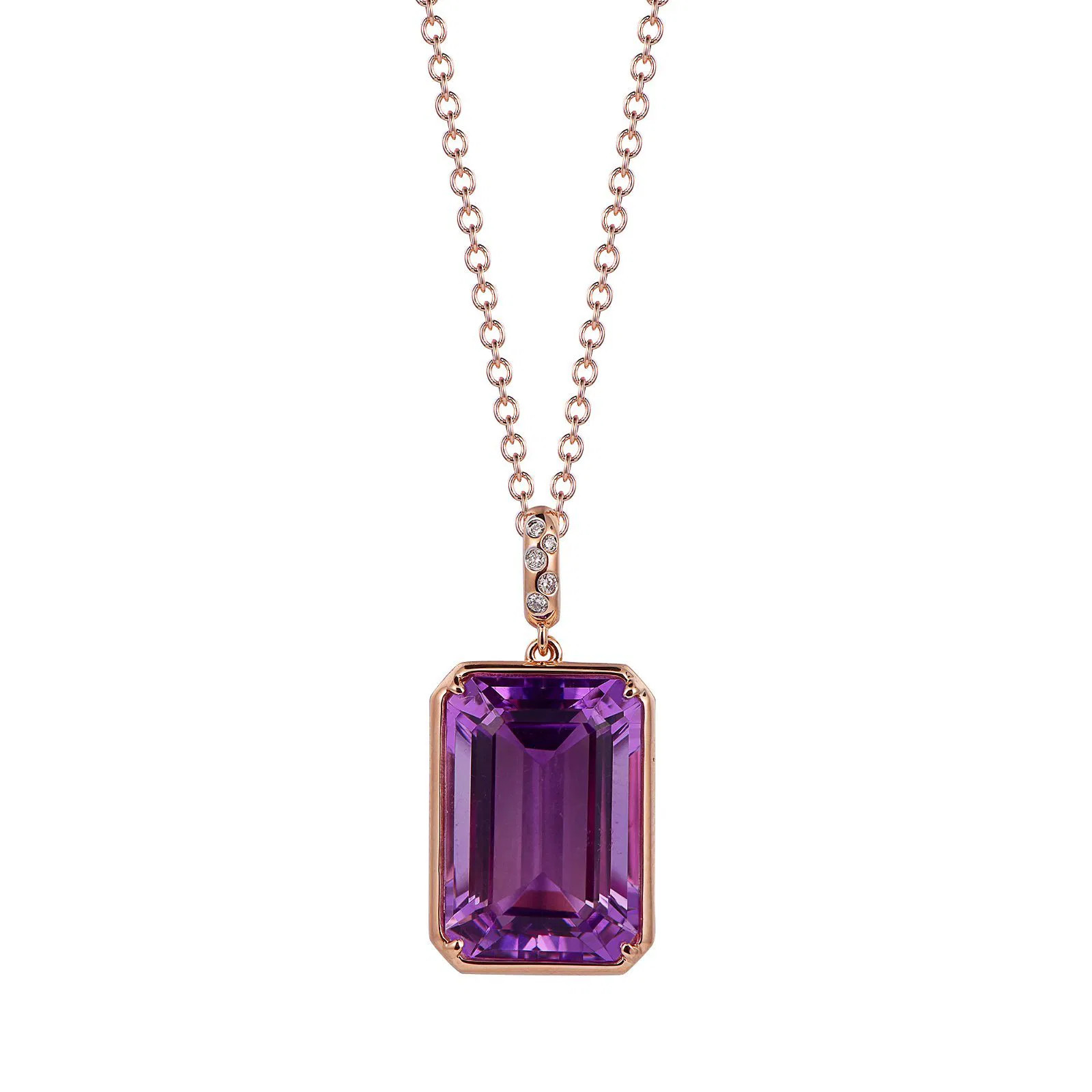 Amethyst Octagon Cut Pendant with Diamonds(0.02 ct.tw)