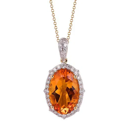 Citrine Oval Cut Pendant with Diamonds(0.03 ct.tw)
