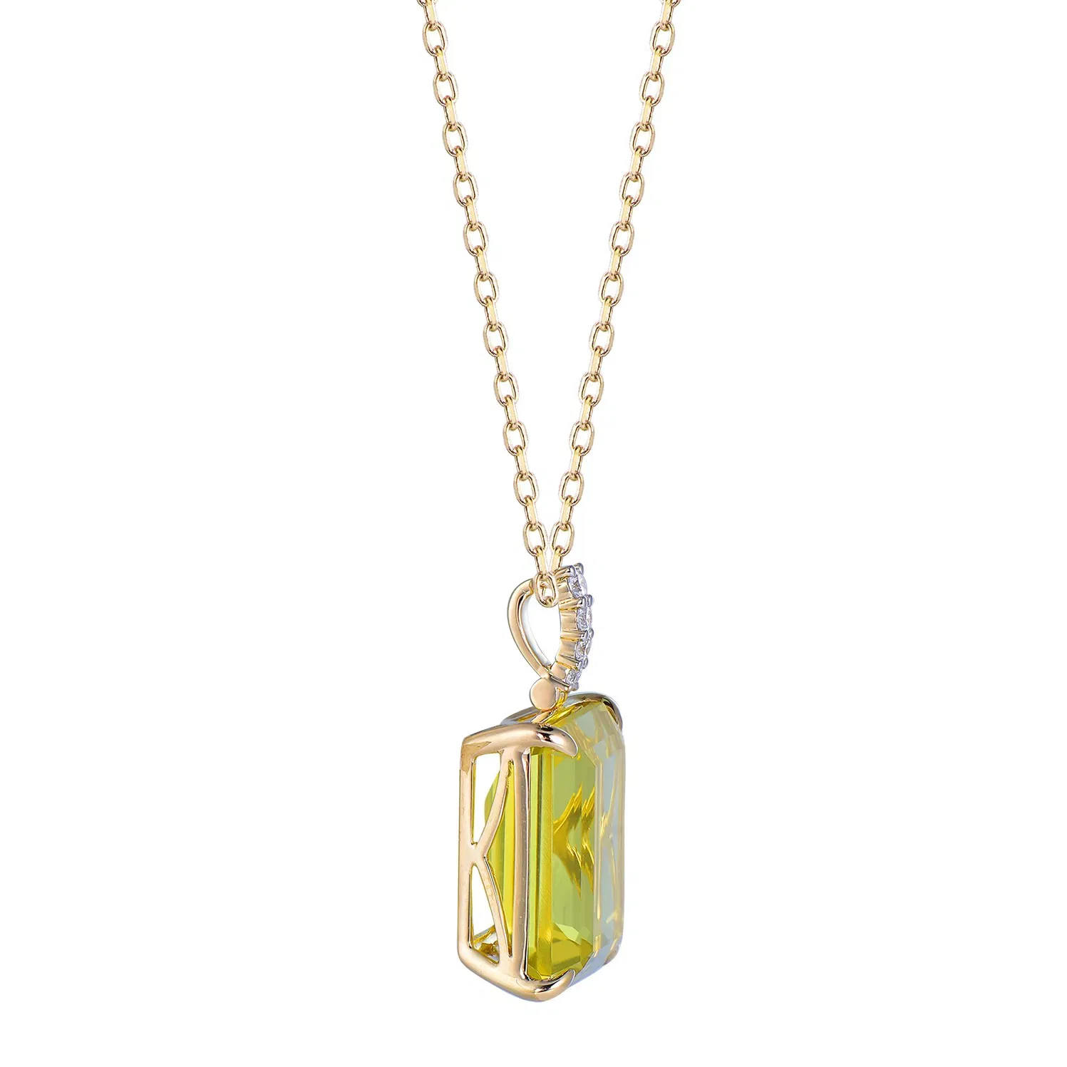 Lemon Quartz Octagon Cut Pendant with Diamonds(0.08 ct.tw)