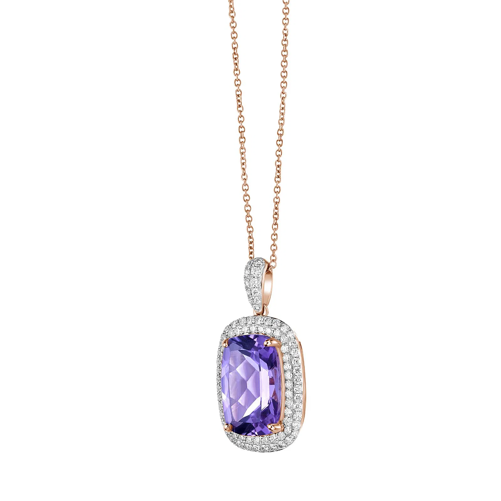 Pink Amethyst Cushion Cut Pendant with Diamonds(0.44 ct.tw)