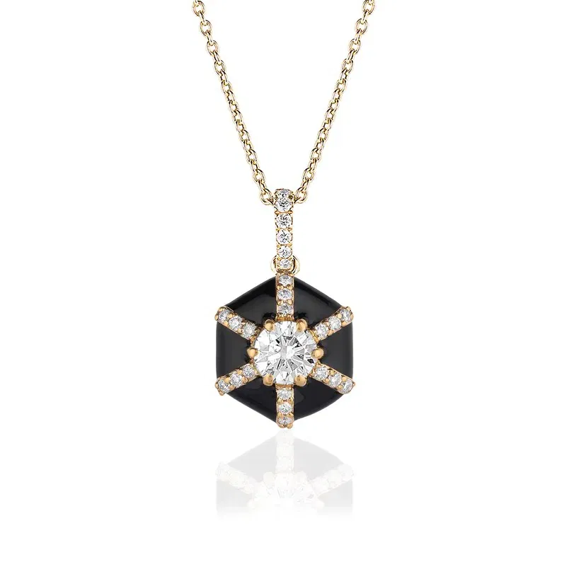 Hexagon Diamond & Black Enamel Pendant (0.32 ct.tw.)