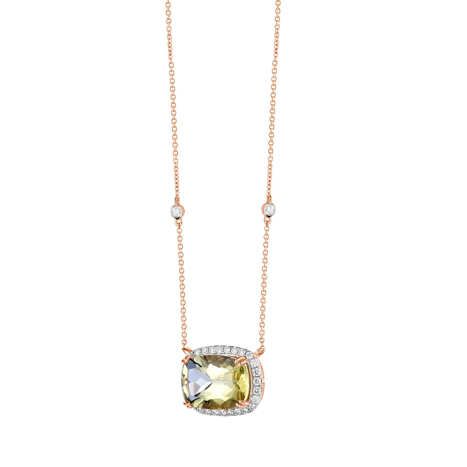 Lemon Quartz Cushion Cut Necklace with Diamonds(0.33 ct.tw)